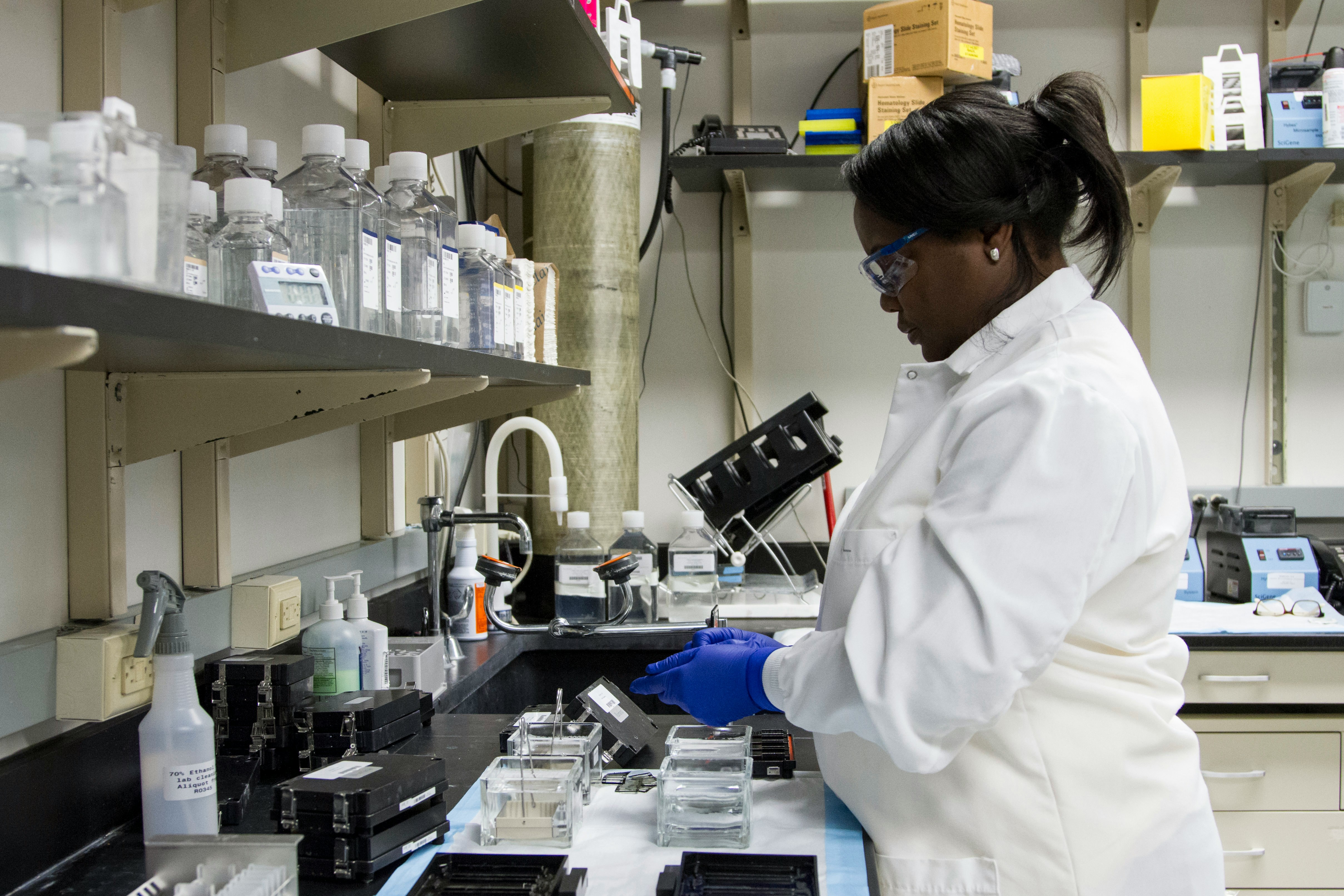 Researchers in lab